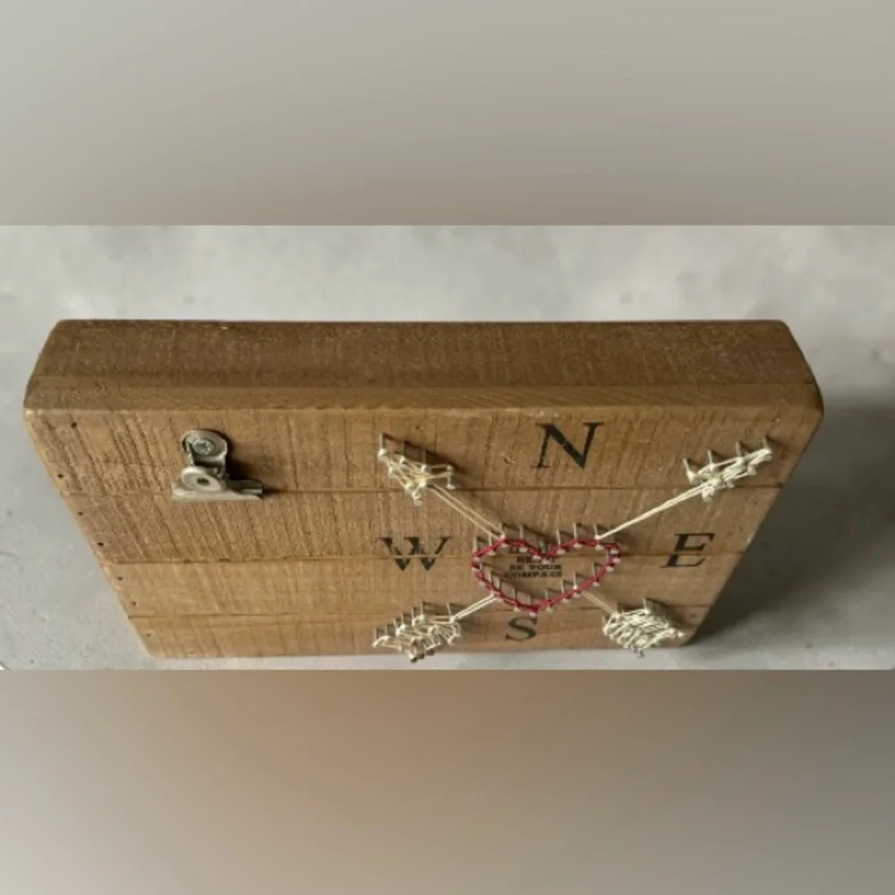 Rustic Wooden Compass Heart Wall Decor - Red and Natural
